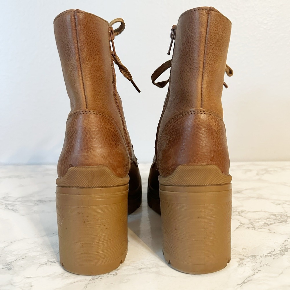 Flexi Tan Leather Lace Up Chunky Heel Lug Sole Mid Calf Boots Women's Size 7.5 - Picture 5 of 12